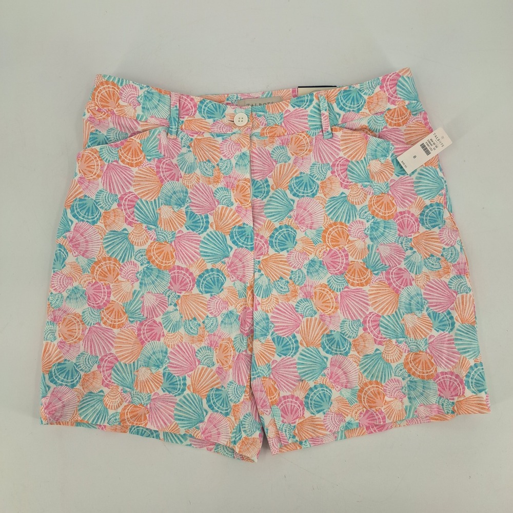 Talbots Weekend Twill Shorts Womens 8 Cotton Pink Blue Seashell Print 7 Inseam